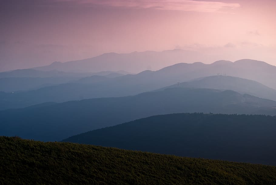 mountains at golden hour, silhouette of mountain during golden hour HD wallpaper