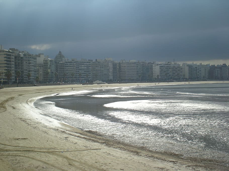 rambla, beach, montevideo, uruguay, architecture, building exterior, HD wallpaper