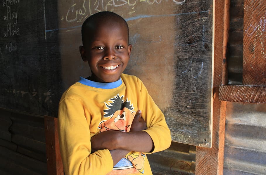 boy standing beside chalkboard, gambia, school, child, baby, school bank, HD wallpaper