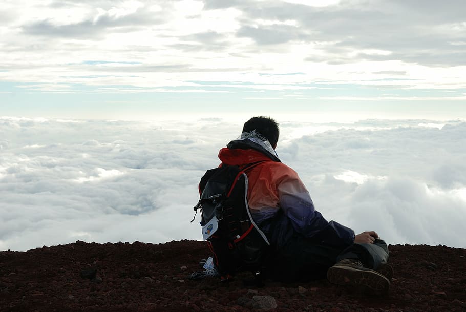 top mountain, sky, cloud, rock, blue sky, hike, nature, rock climbing HD wallpaper