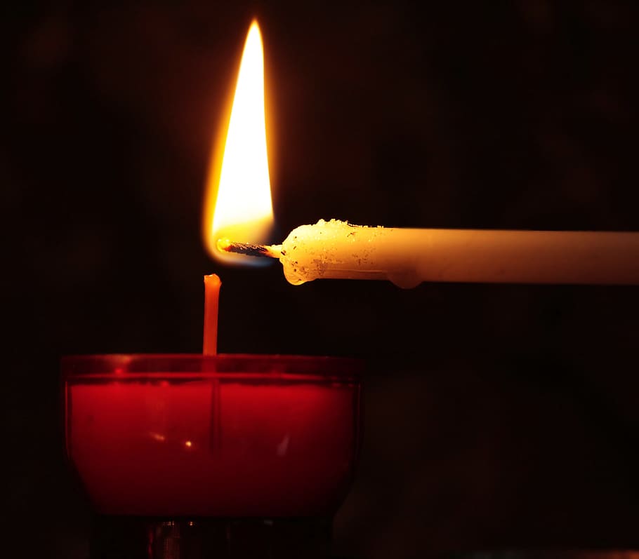 lighted candle stick, tealight, hand, church, prayer, candlelight