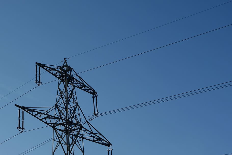 strommast, current, energy, power poles, power line, sky, electricity HD wallpaper