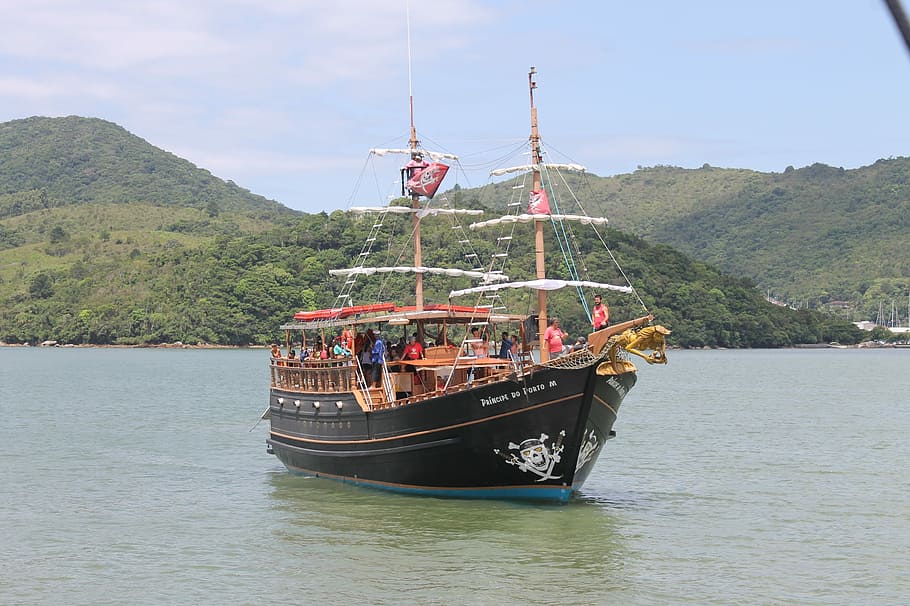 Boat, Pirate, Sea, nautical vessel, day, transportation, water HD wallpaper