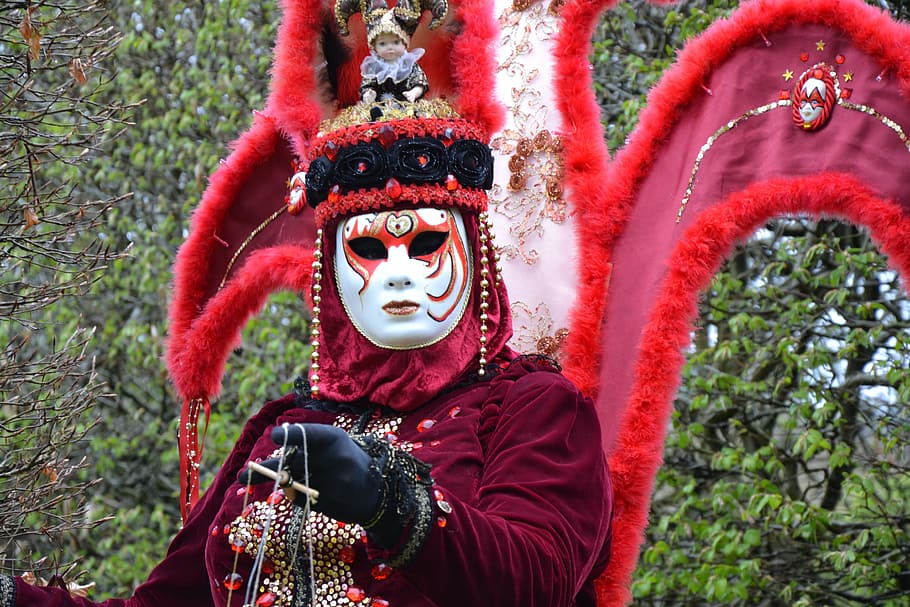 mask, carnival, venice, red, one person, disguise, real people HD wallpaper