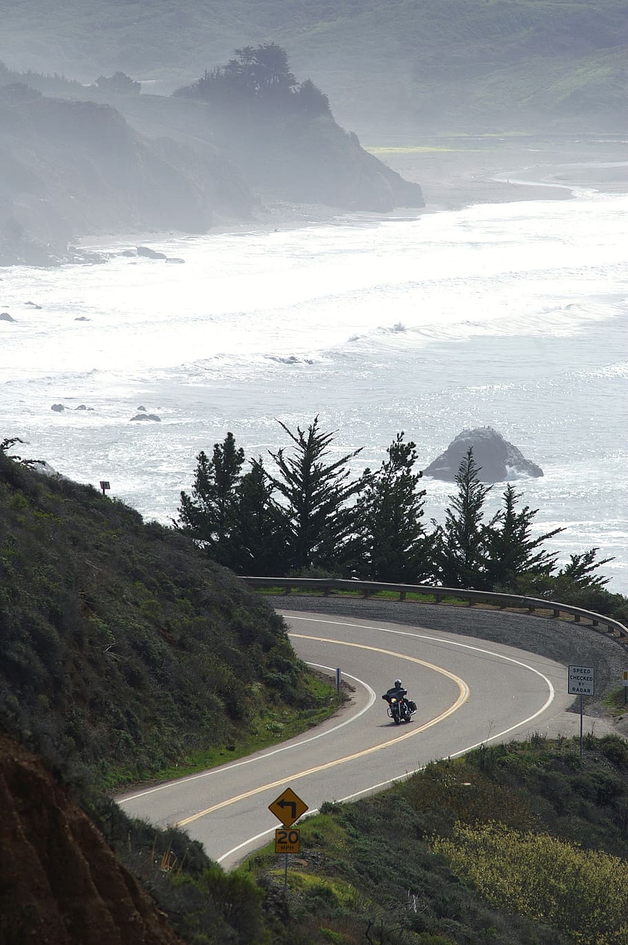 west coast, america, highway, number 1, road, coastline, motorbike, HD wallpaper