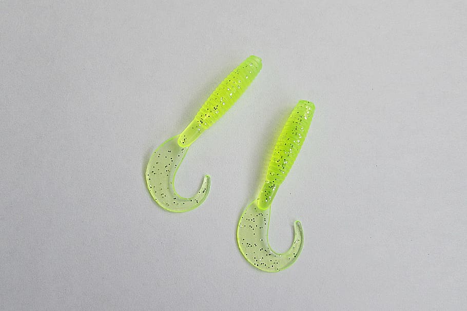 lures, rubber bait, fish, green color, indoors, white background HD wallpaper