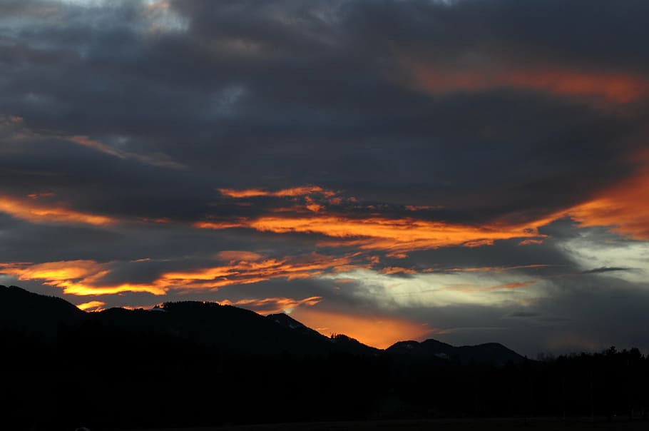 afterglow, sunset, mountains, cloud - sky, beauty in nature HD wallpaper