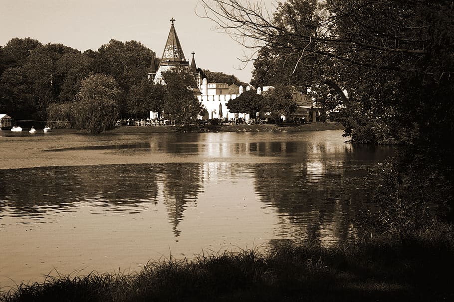 austria, water, castle, building exterior, tree, built structure HD wallpaper