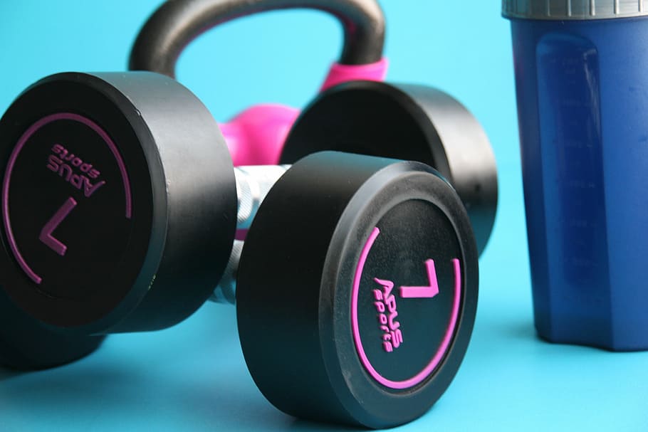 selective focus photography of black and pink Apus Sports fixed-weight dumbbells, HD wallpaper