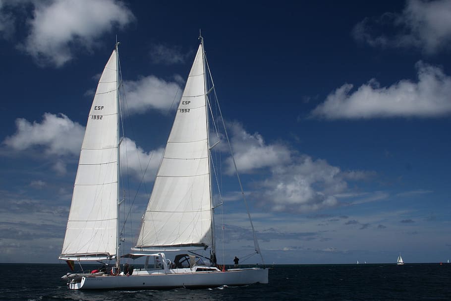 boat, sailboat, ship, sails, sea, strings, mats, navigation HD wallpaper
