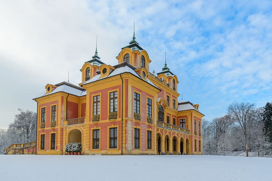 snow, landscape, sky, landmark, architecture, baroque, building, HD wallpaper
