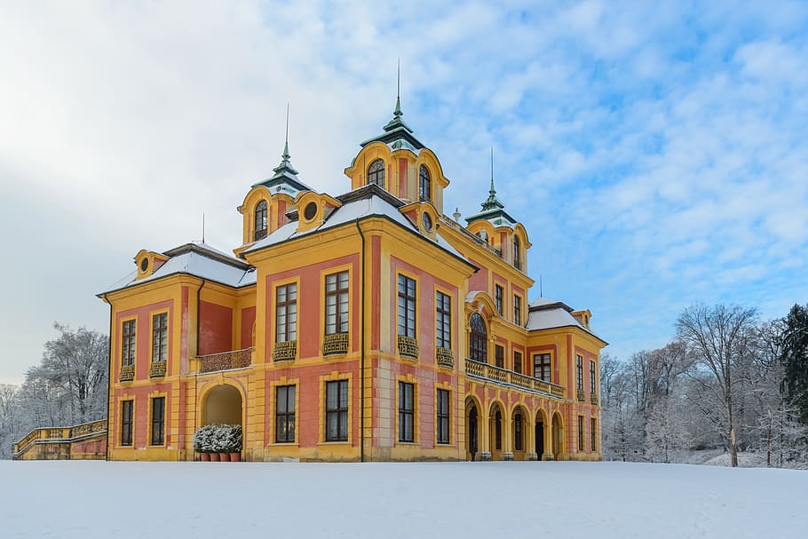 snow, landscape, sky, landmark, architecture, baroque, building HD wallpaper