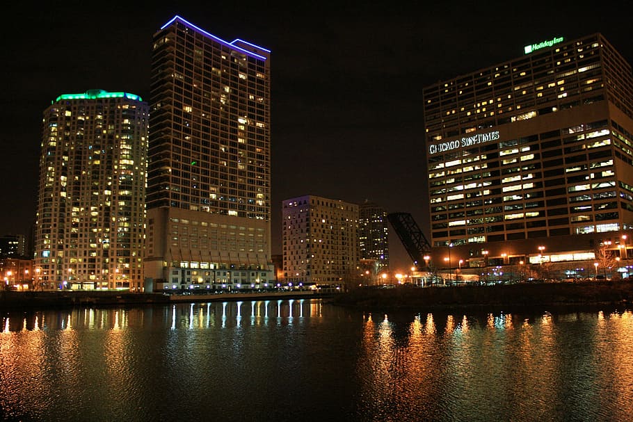 chicago, skyline, reflection, cityscape, tower, skyscraper HD wallpaper
