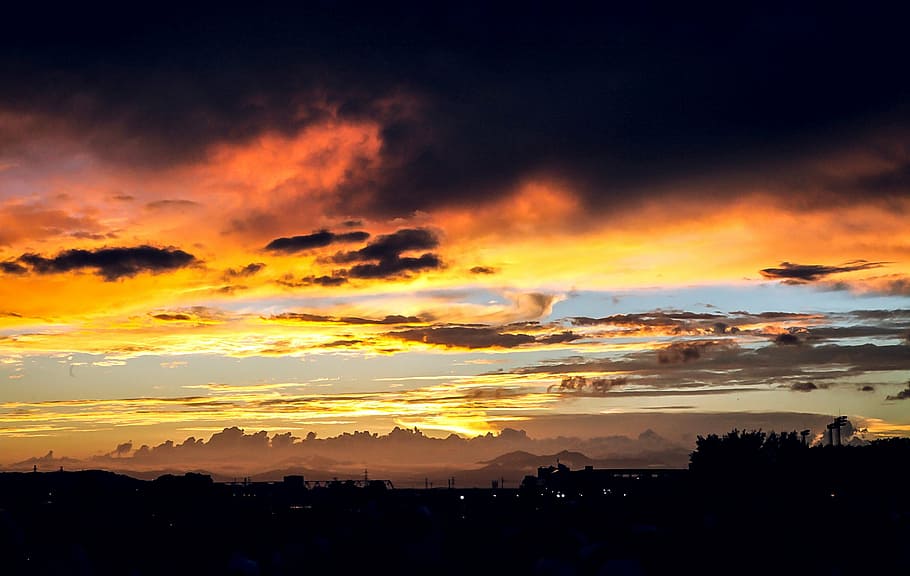 sunset, summer, sky, overcast, at dusk, nature, orange Color HD wallpaper