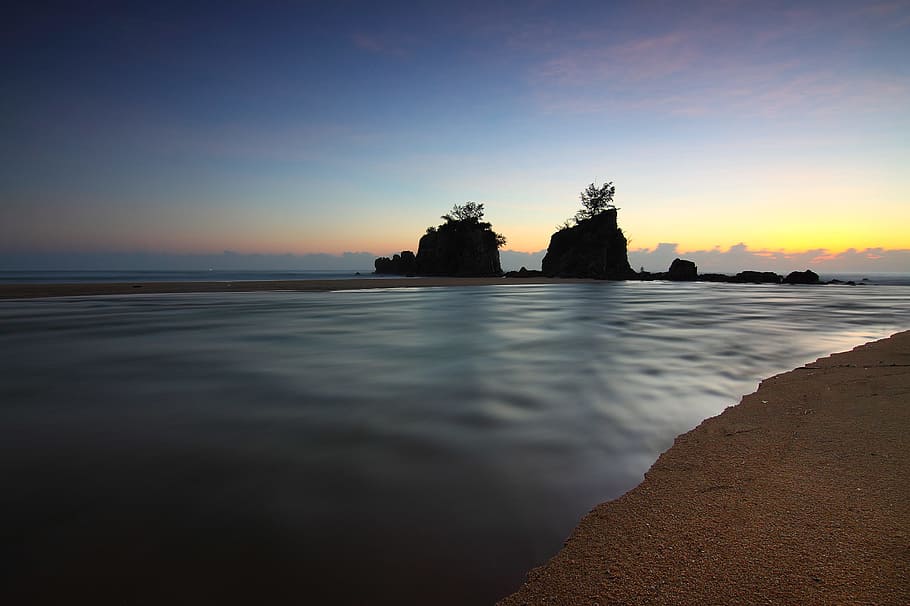 light, sea, dawn, landscape, backlit, beach, clouds, dusk, evening HD wallpaper