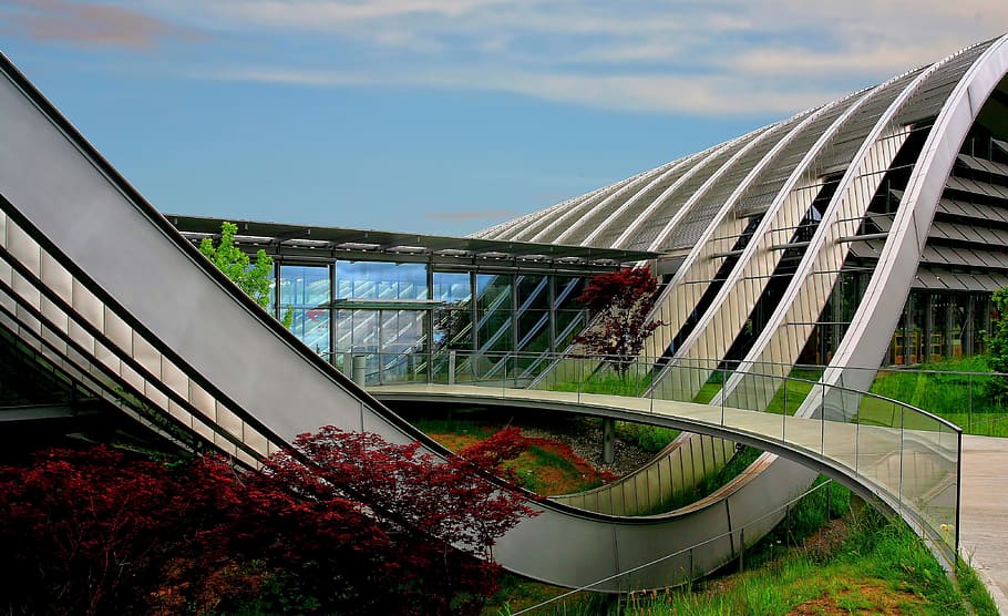 architecture, building, infrastructure, trees, plant, green HD wallpaper
