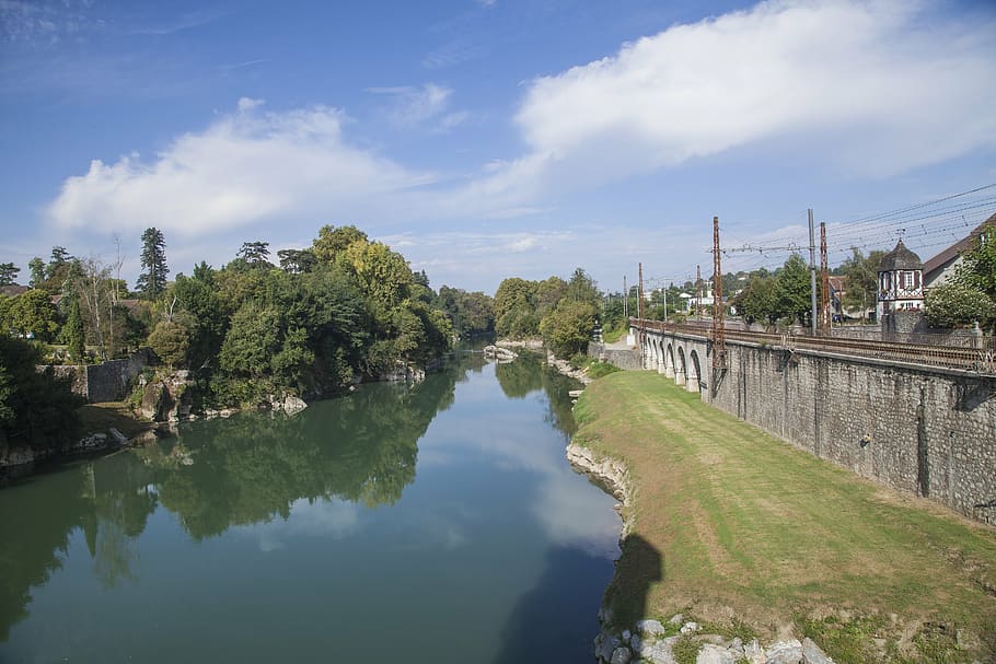 gave de pau river, based, tree, calm, nature, summer, bridge HD wallpaper