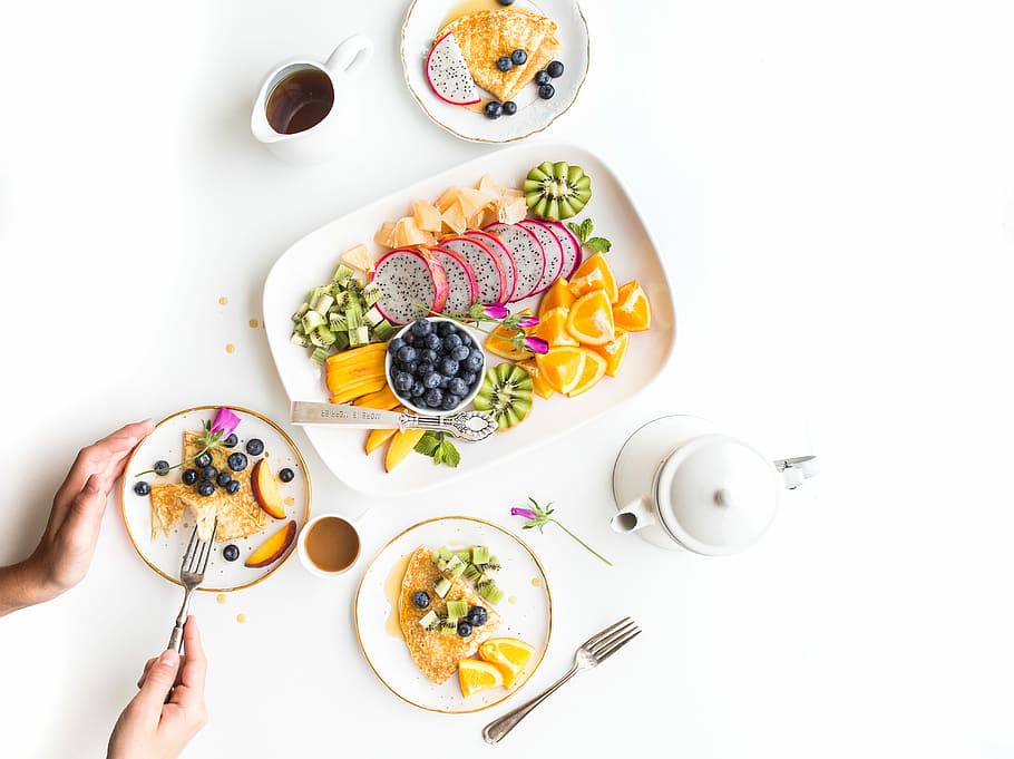 Healthy, colorful breakfast, berries, blueberries, blueberry
