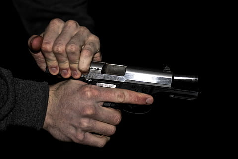 person holding gray semi-automatic pistol, gun, reload, weapon HD wallpaper