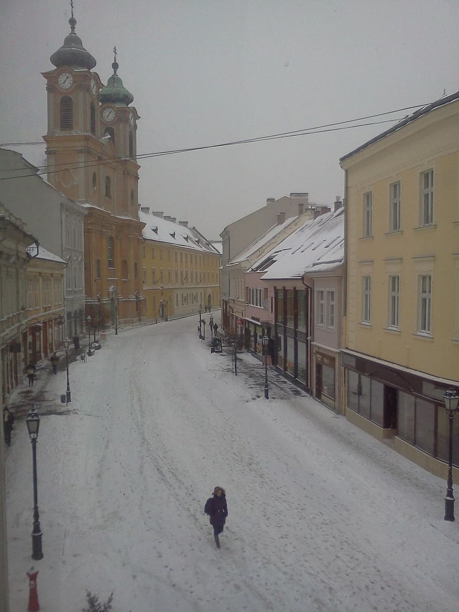 winter, street, snow, building exterior, architecture, built structure HD wallpaper
