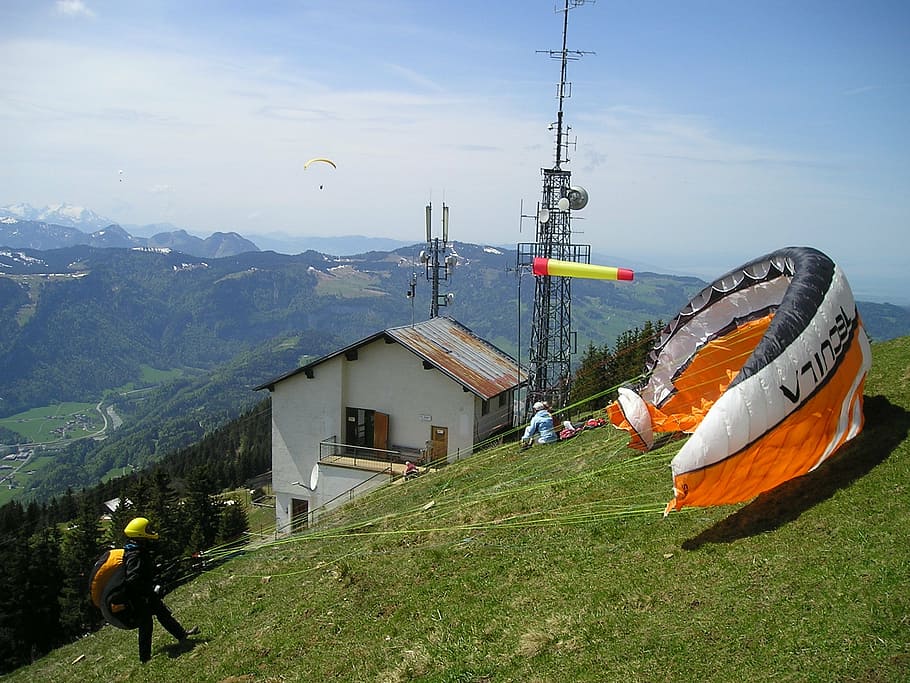 paragliding, wind, wind sock, start, clipping stage, fly, paraglider HD wallpaper