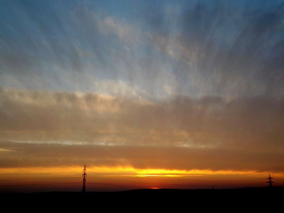 sunset, sky, cloud, in the evening, cloud - sky, silhouette HD wallpaper