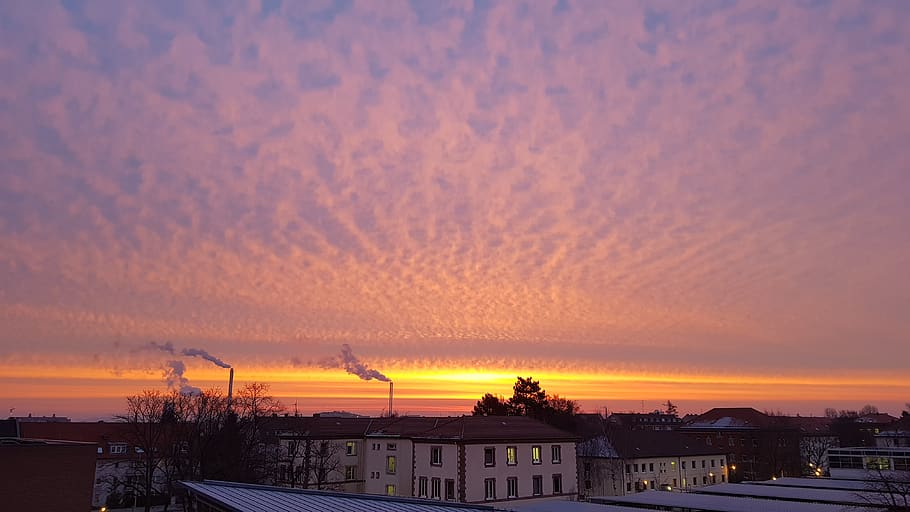 sunset, panorama, dawn, sky, building exterior, architecture HD wallpaper