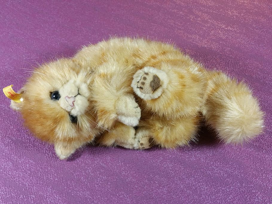 cat, lying, red, steiff, original, animal, animal themes, pets HD wallpaper