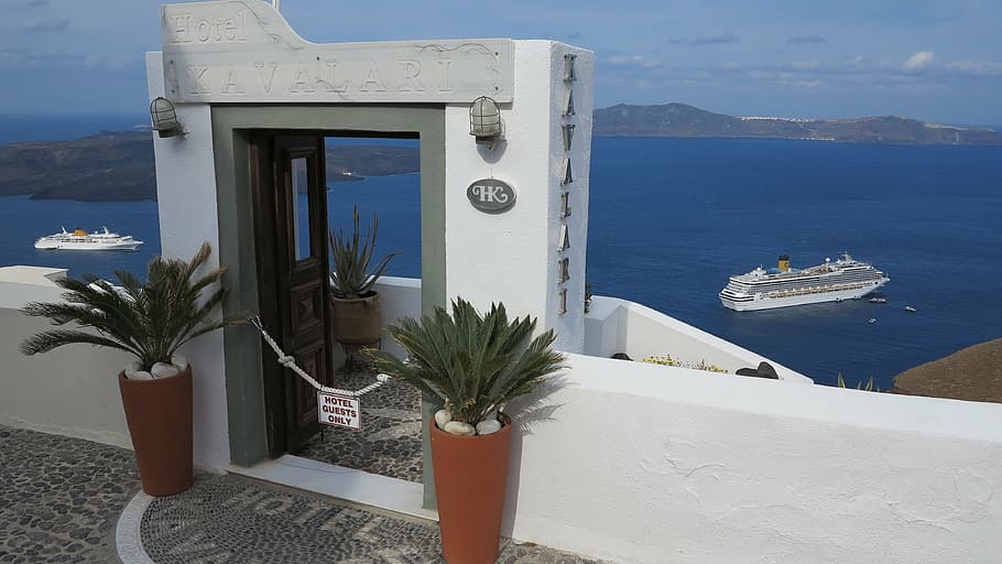 Online crop | HD wallpaper: santorini, greece, white houses, sea, water