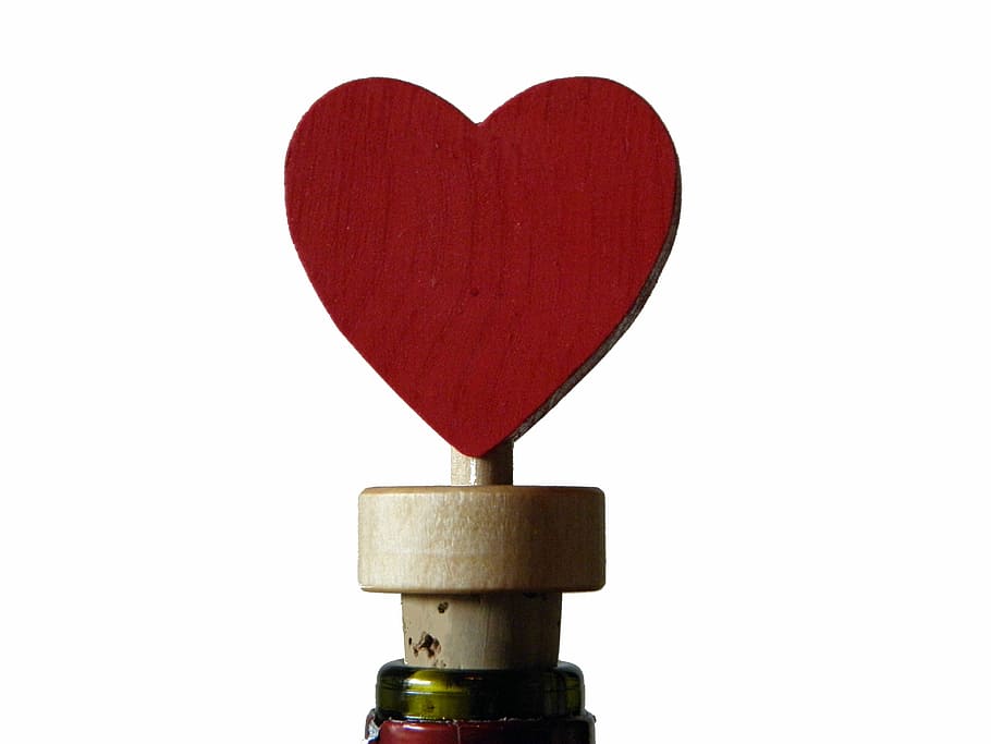 red and beige heart bottle stopper, wine, love, heart Shape HD wallpaper