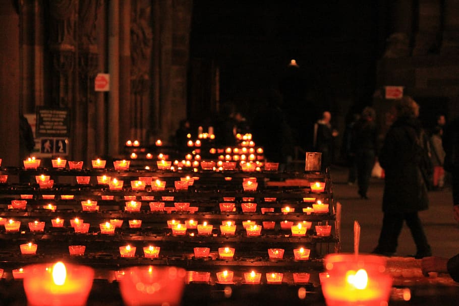 Candle, Church, Flame, illuminated, night, spirituality, religion HD wallpaper