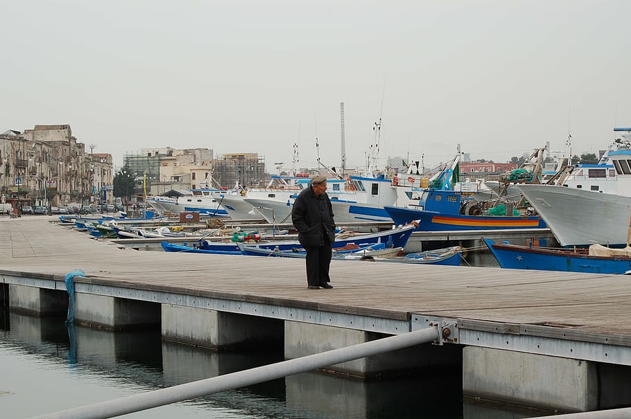 senior, third age, old, harbor, nautical Vessel, sea, pier HD wallpaper