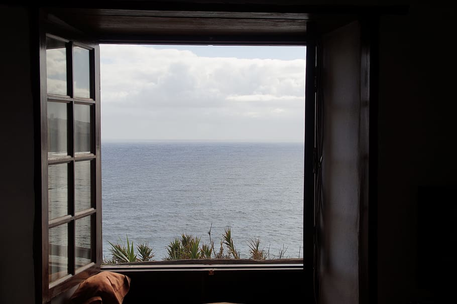 photo of open window near on ocean, View, Sea, Tenerife, Vision