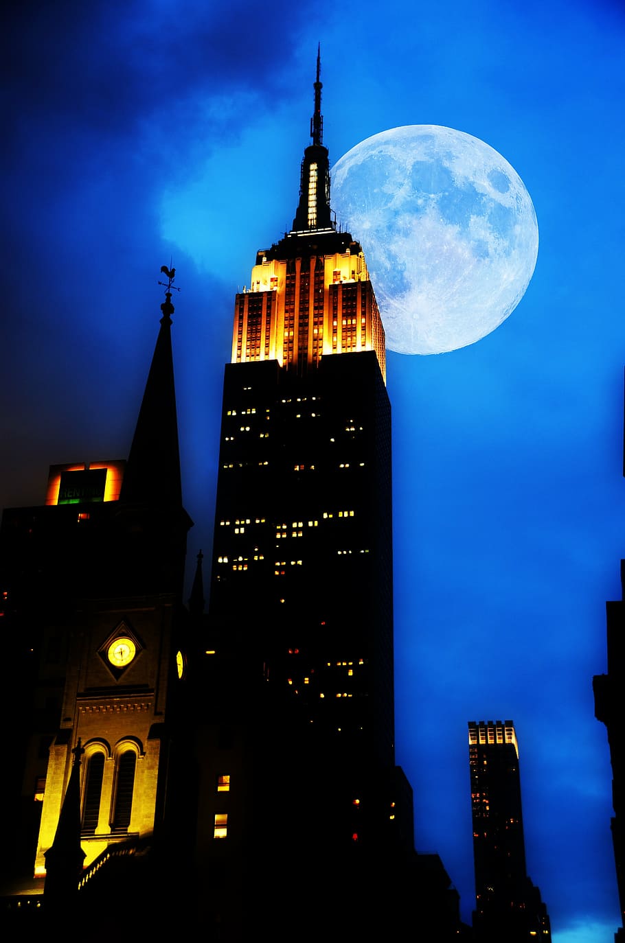 Empire State building during nighttime, new york, skyscraper
