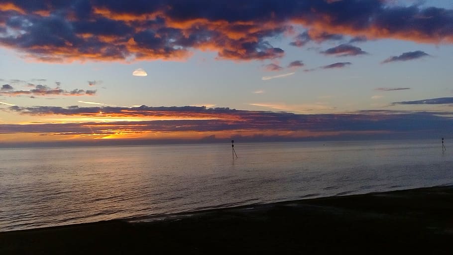pretty, colours, beach, sky, sunset, water, cloud - sky, sea HD wallpaper