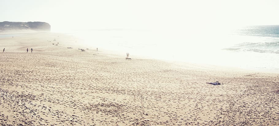 photo of seashore, sand, beach, tropical, landscape, people HD wallpaper