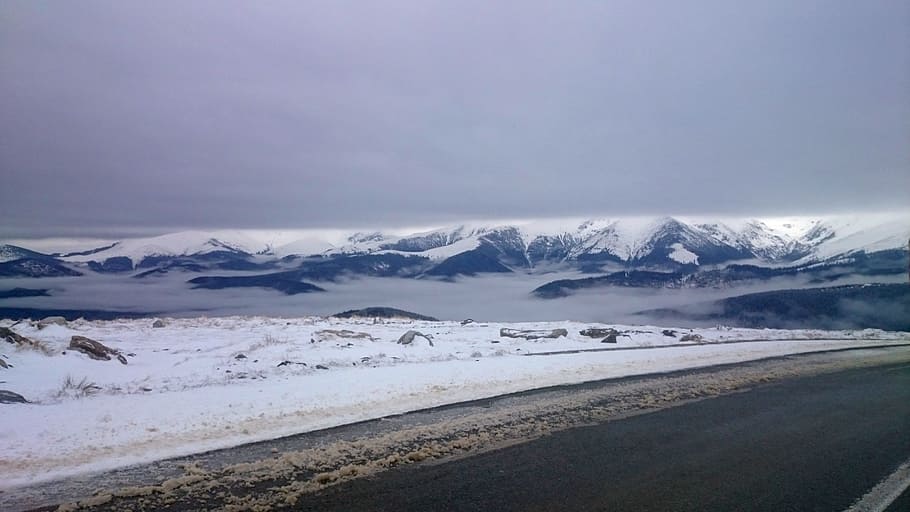 mountain, mountains, cloud, sky, snow, the haze, cold temperature HD wallpaper