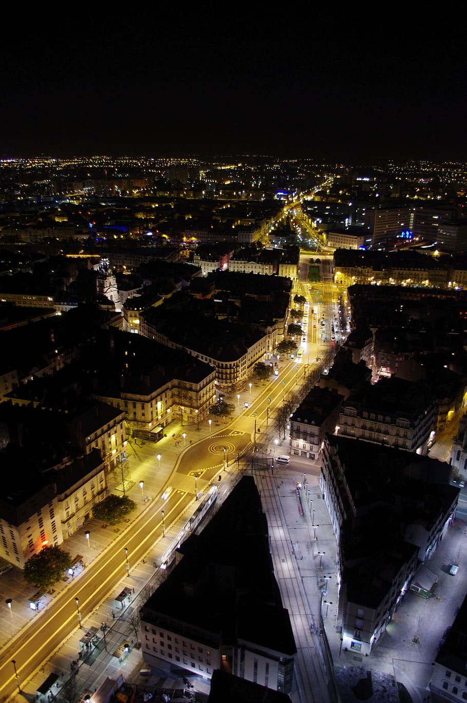 nantes, view from the top, night, city, building exterior, illuminated HD wallpaper