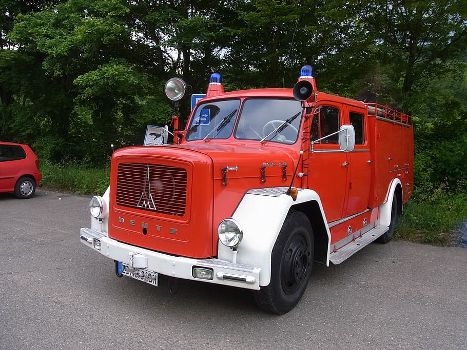 auto, oldtimer, fire, red, fire truck, transportation, land vehicle HD wallpaper