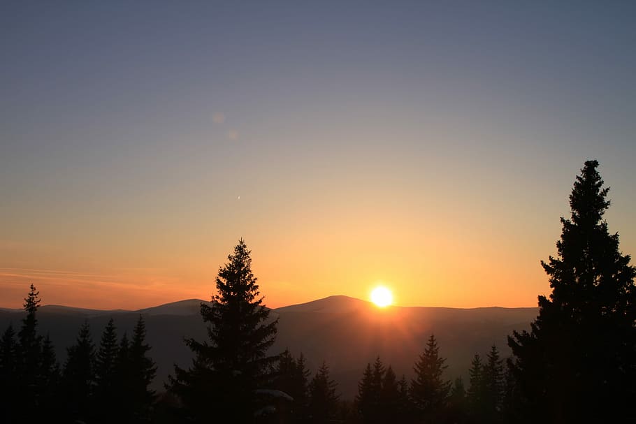 Cold, Gorj, Mountain, Orange, Ranca, romania, snow, sun, sunset HD wallpaper