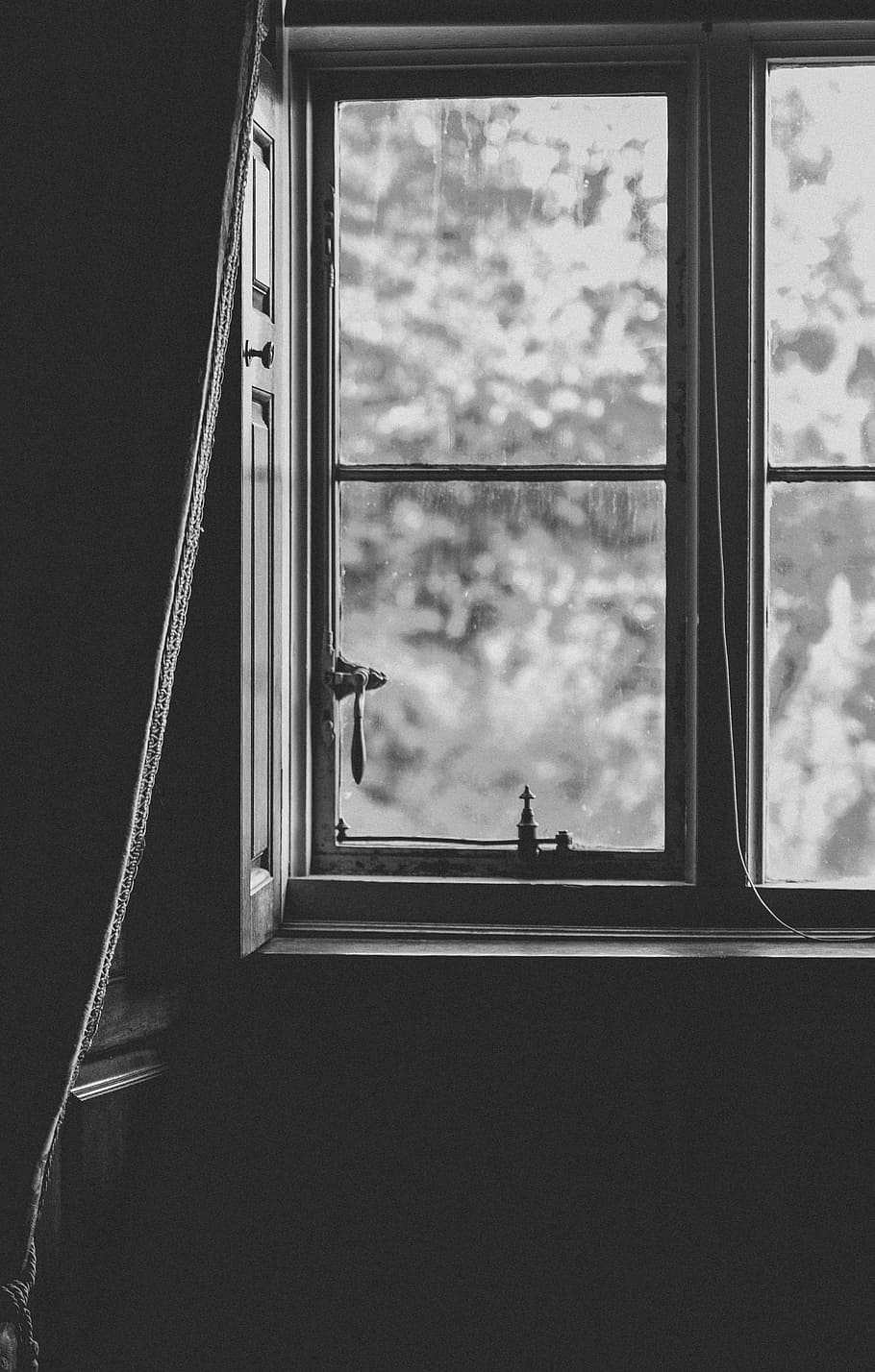 Black and white window, grayscale photo of glass-panel window HD wallpaper