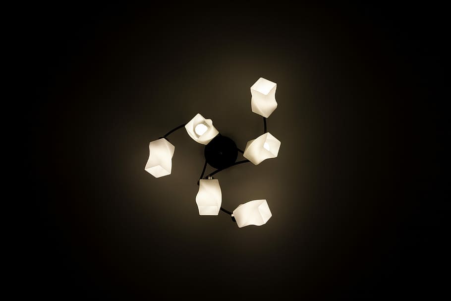 Home chandelier on the ceiling, turned-on white pendant lamp HD wallpaper