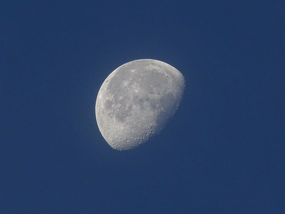 moon, sky, astronomy, day, half moon, sky blue, night, space HD wallpaper