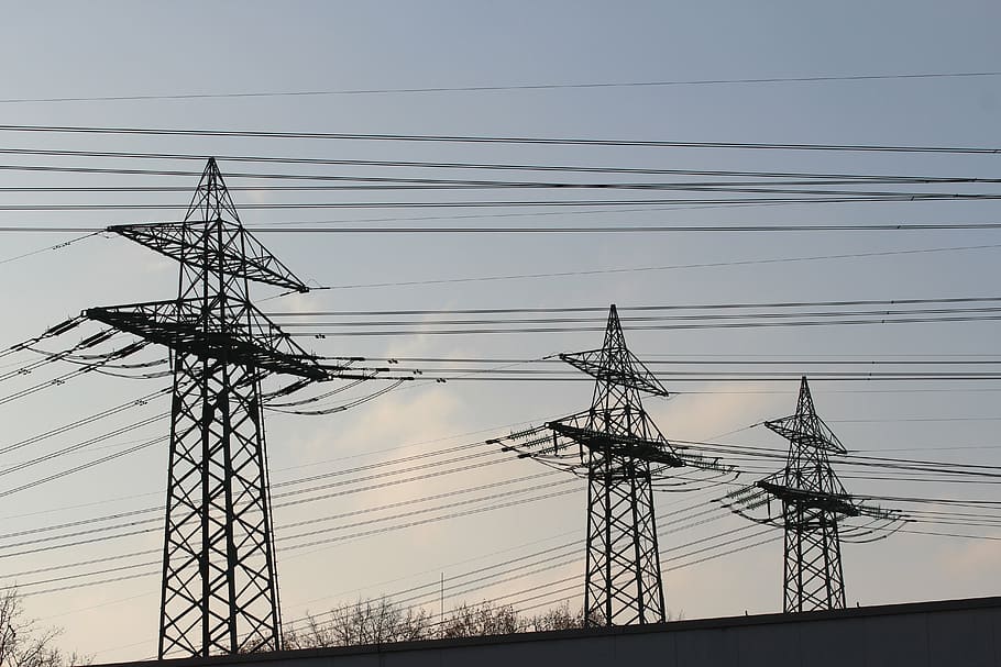 strommast, current, electricity, high voltage, pylon, power line HD wallpaper