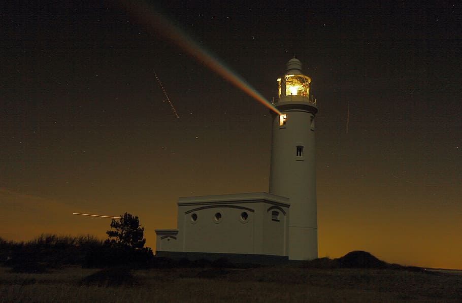 majak, ocean, light, night, built structure, sky, tower, building exterior HD wallpaper