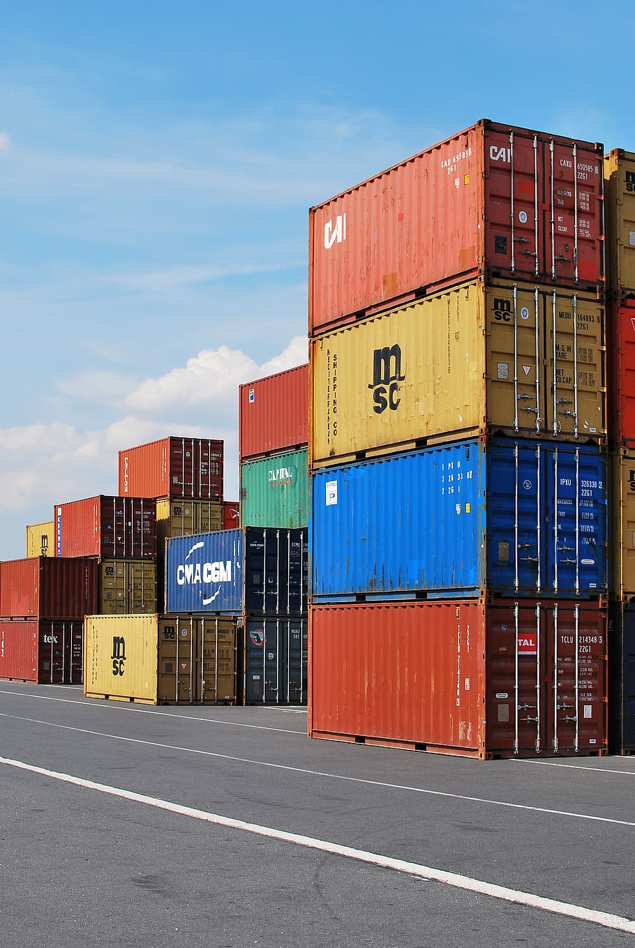 stack intermodal containers, dock, export, cargo, freight, shipping, HD wallpaper