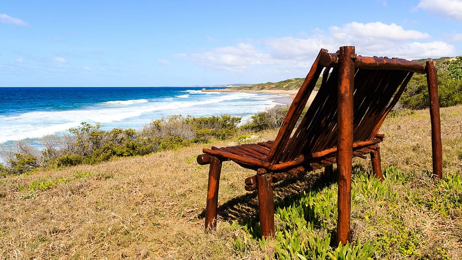 horizon, bench, idyll, view, plants, sea, water, mozambique HD wallpaper