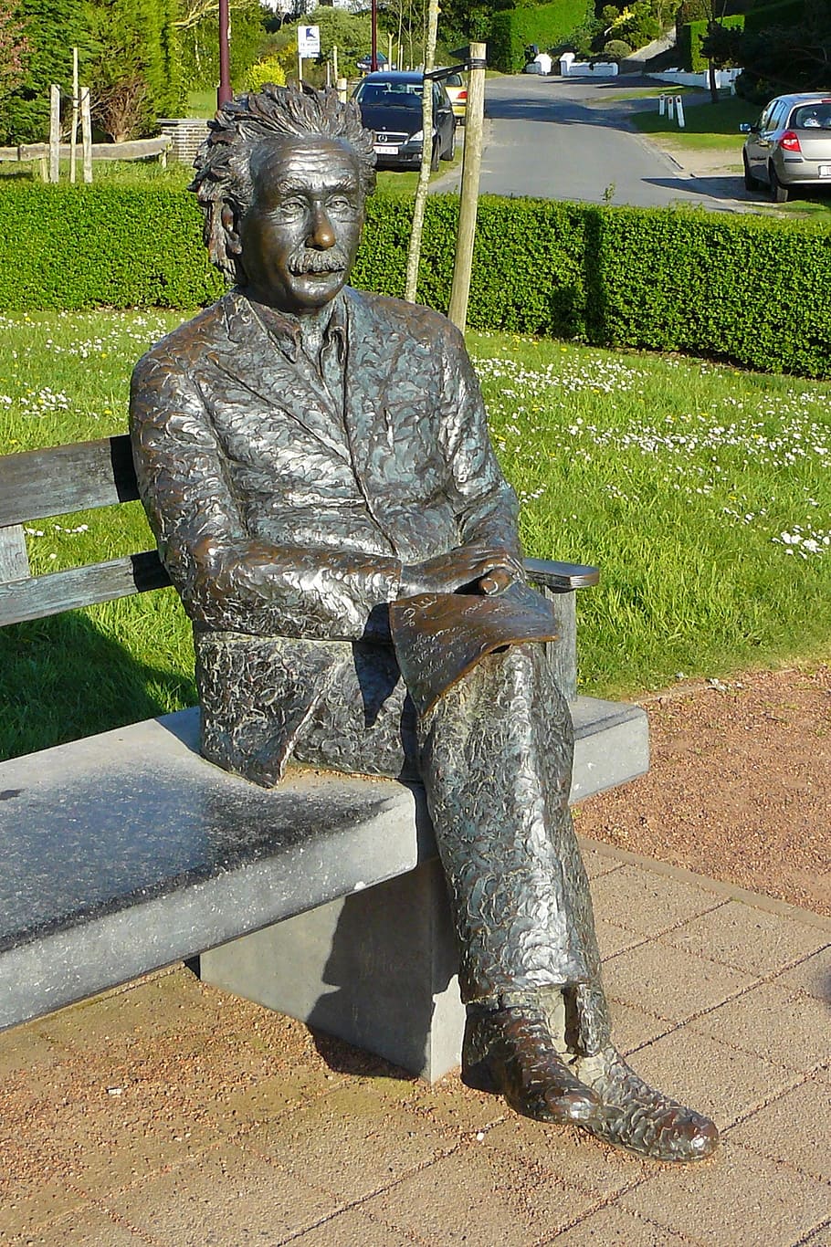 man sitting on the bench, albert einstein, scientists, genius