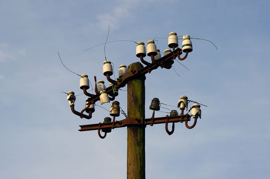 strommast, sky, power poles, clouds, old, masts, no people HD wallpaper
