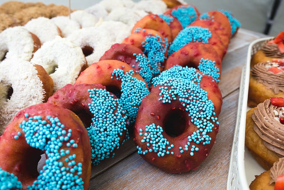 Crazy colored donuts, colorful, dessert, pastry, sweet, food, HD wallpaper